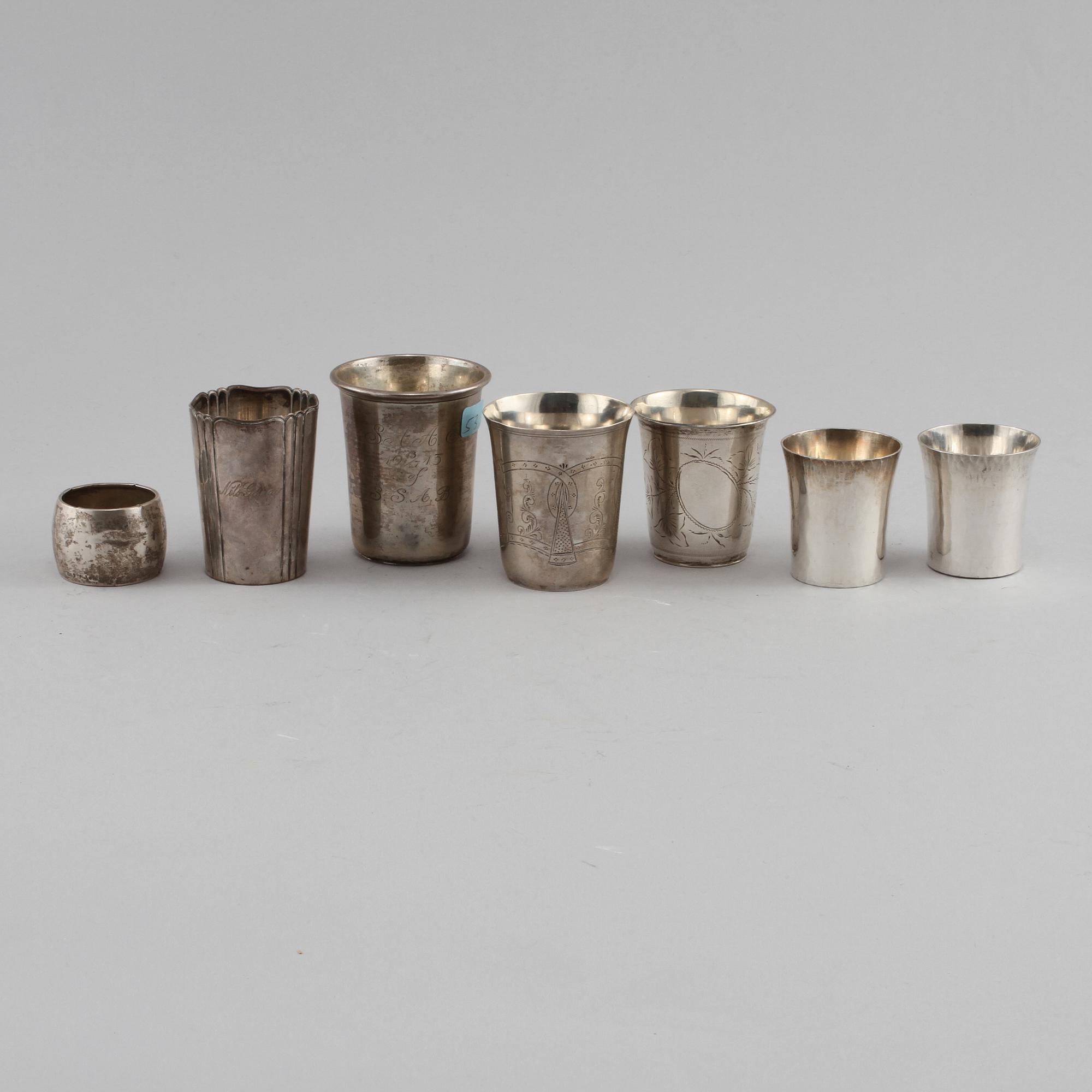 PARTI SILVER, 7 delar, Sverige och Portugal, 1800- och 1900-tal. Vikt 306 g.