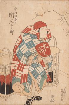 KUNISADA TOYOKUNI III, samt HOKUSAI, 2 st, träsnitt, Japan, tidigt 1800-tal.
