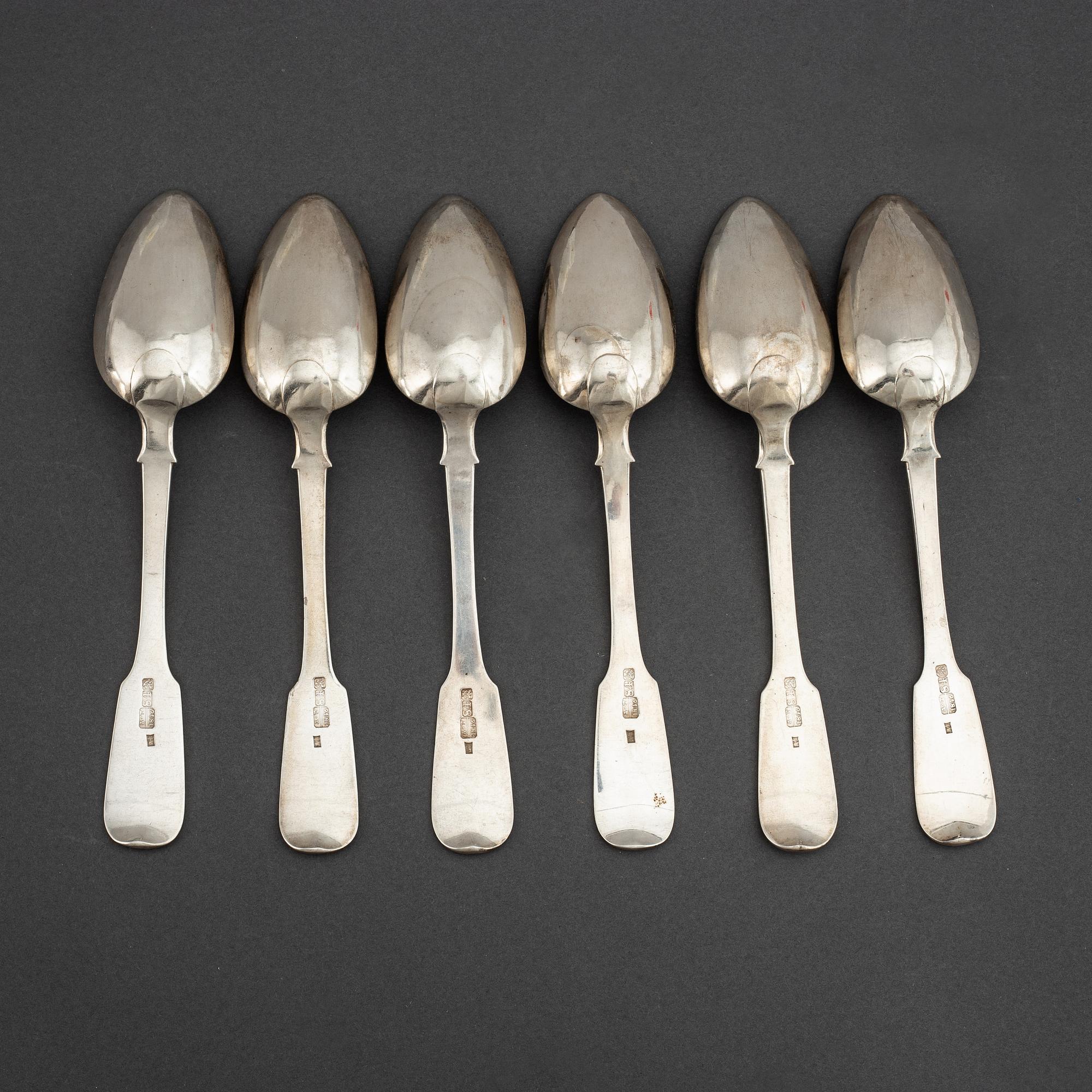 6 russian silver spoons, S:t Petersburg 1846.