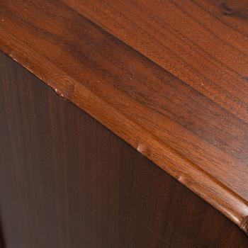 A pair of mahogany veneered bedside tables, later part of the 20th Century.