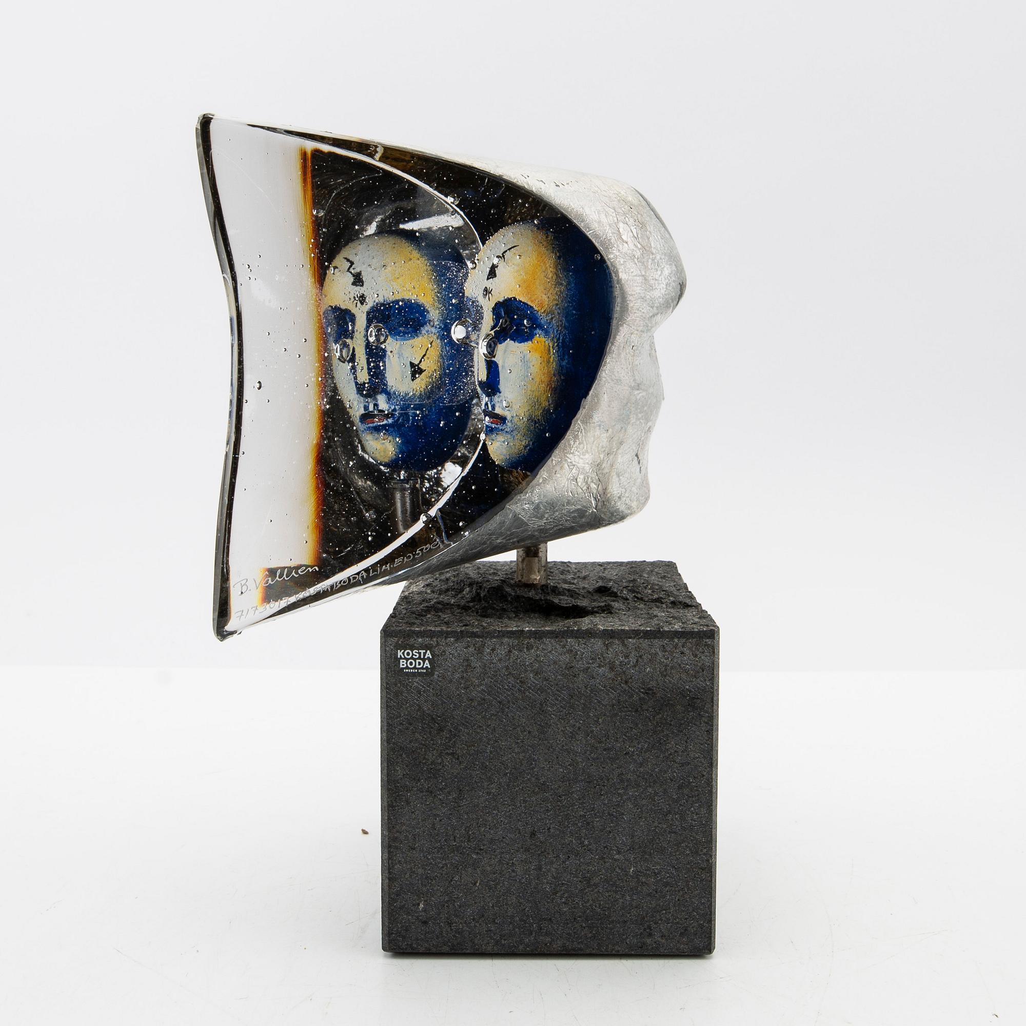 Bertil Vallien, sculpture, glass, "Janus" Limited Edition, Kosta Boda.