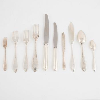 Bestickuppsättning, silver, 59 delar, "Svensk Spets", mestadels KG Markströms Guldsmed AB, 1916-1931.