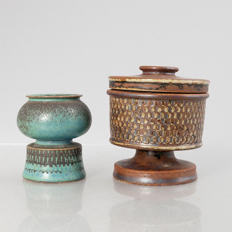 Stig Lindberg, a lidded stoneware bowl and a vase, Gustavsberg Studio 1963 and 1965.