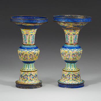 A pair of enamel on copper vases, Qing dynasty, 19th Century.