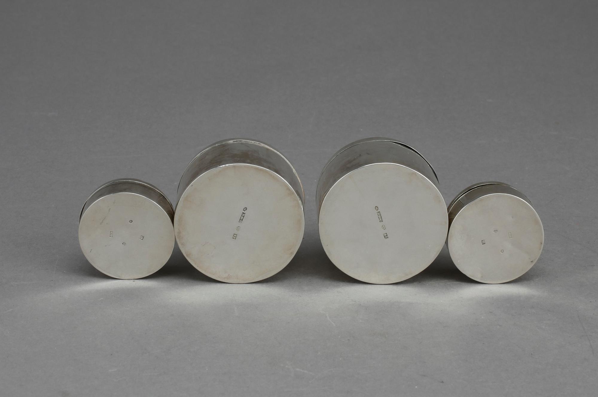 SILVERDOSOR, 4 st (2+2), bl.a Otto Wilhelm Kjellberg, Västerås, 1863. Total vikt ca 147 gram.