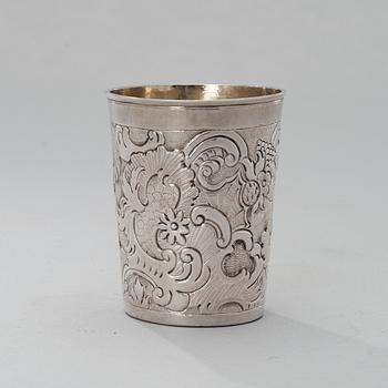 A BEAKER, silver, Moscow 1759, unclear makers mark, weight 66 g.