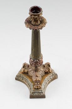 LJUSSTAKE, patinerad metall och mässing, senempire, 1800-talets första hälft.