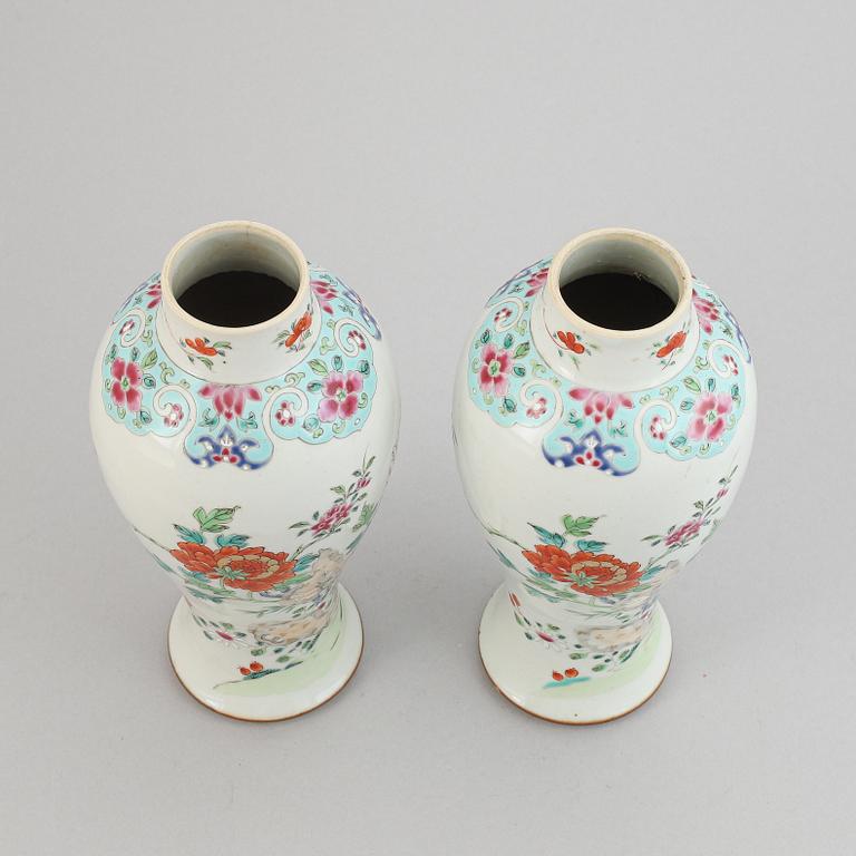 A pair of famille rose vases, Qing dynasty, Qianlong (1736-95).