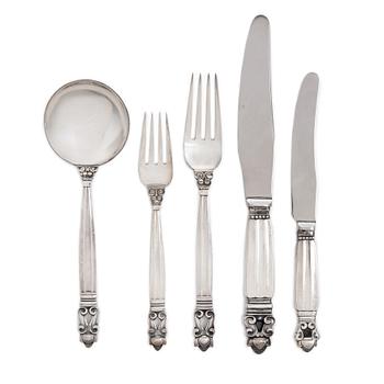 Georg Jensen, a sterling silver cutlery set, 30 pieces, model "Konge/Acorn", design Johan Rohde, Copenhagen, Denmark, after 1945.