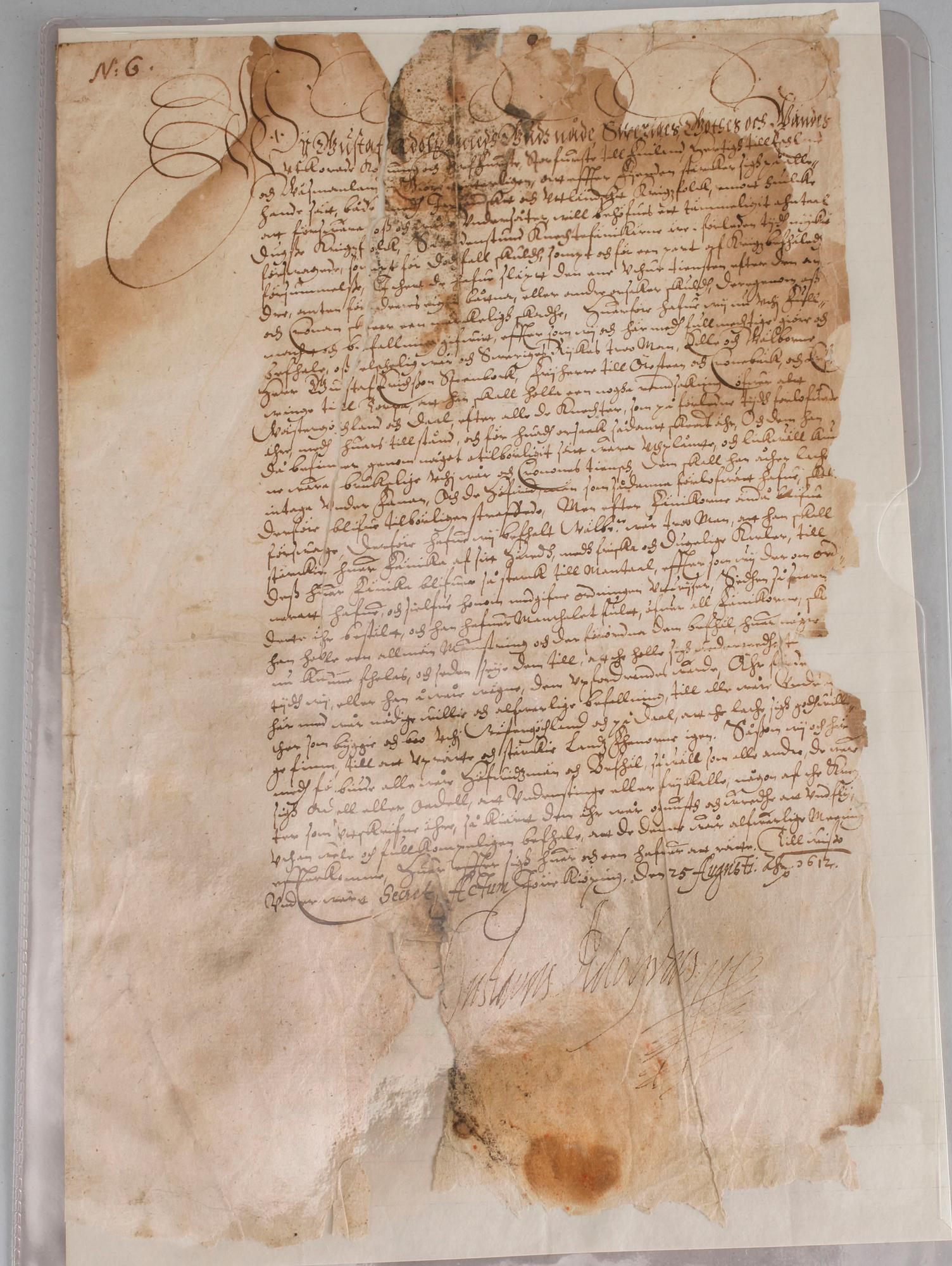 A letter from the swedish king Gustav II Adolf, dated 1612.