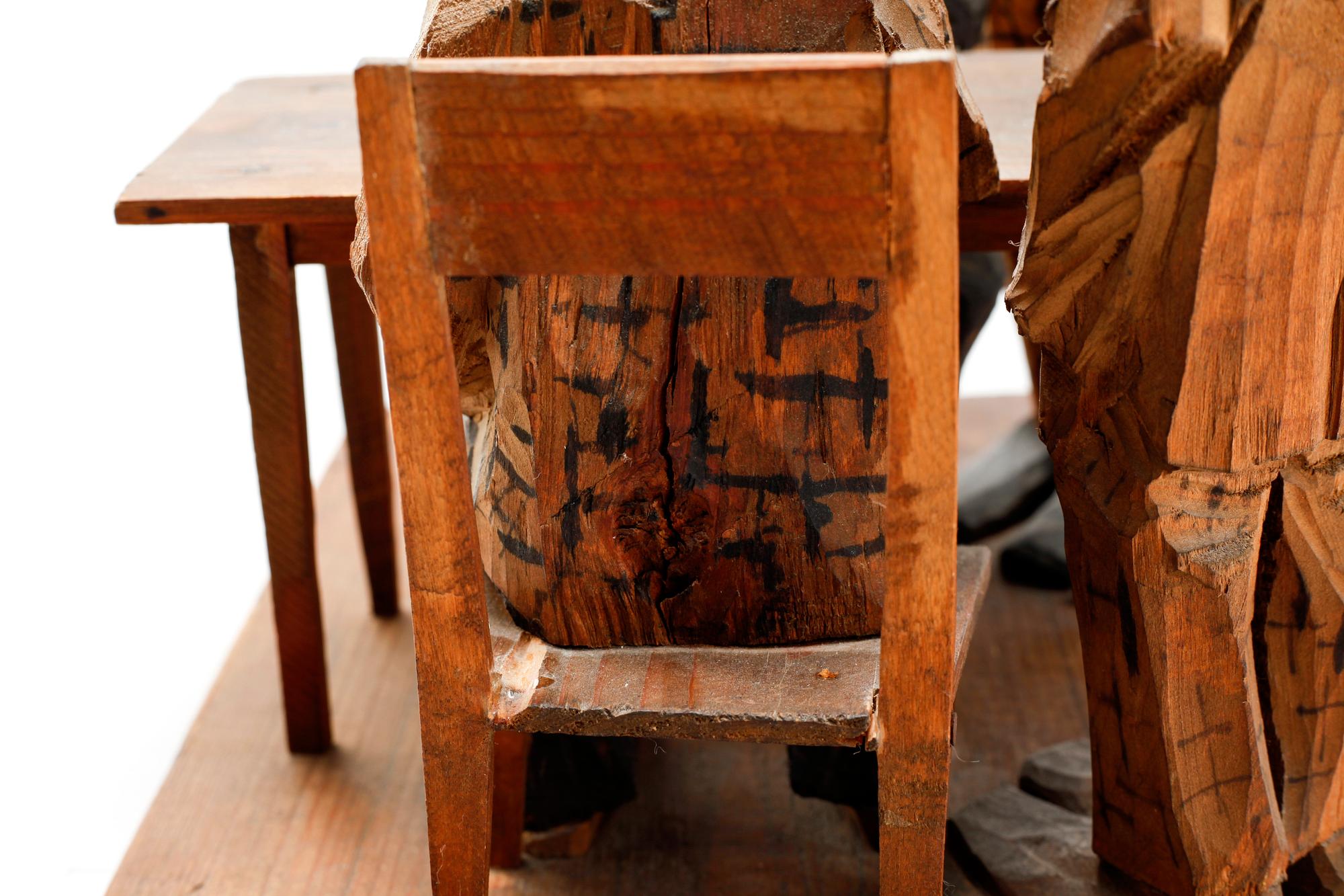 AXEL PETERSSON DÖDERHULTARN, sculpture group, partially painted carved wood, Chess players, stamp signed.