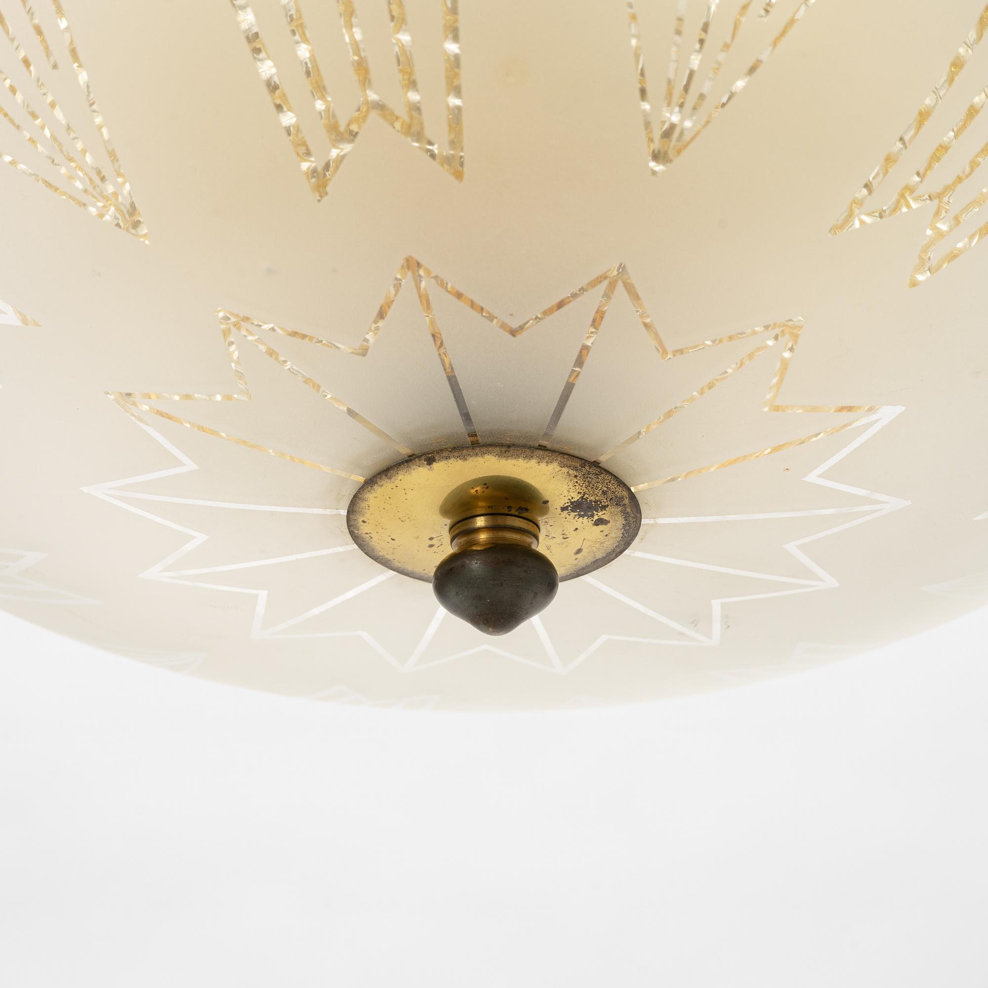 A Swedish Modern ceiling lamp, Orrefors, 1940's.