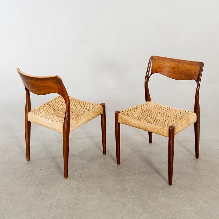 Niels Otto Møller, a pair of chairs  "model 77", J.L. Møllers Møbelfabrik, Denmark, 1960s.