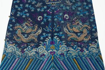 A blue ground summer gauze 'dragon robe' robe, Qing dynasty, circa 1900.