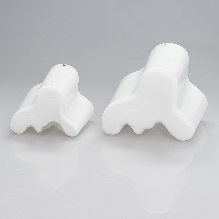 Alvar Aalto, two glass vases, the smaller one Iittala 100th Anniversary vase marked Alvar Aalto Iittala 1881-1981.