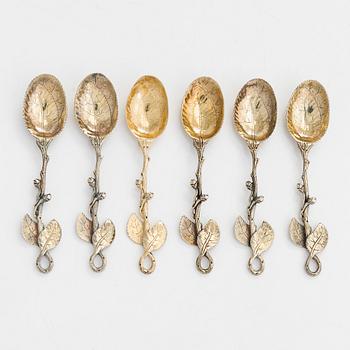 Samuel Smily, teservis, 9 delar, sterling silver, delvis förgyllt, Goldsmiths Alliance Ltd, London 1873-74.