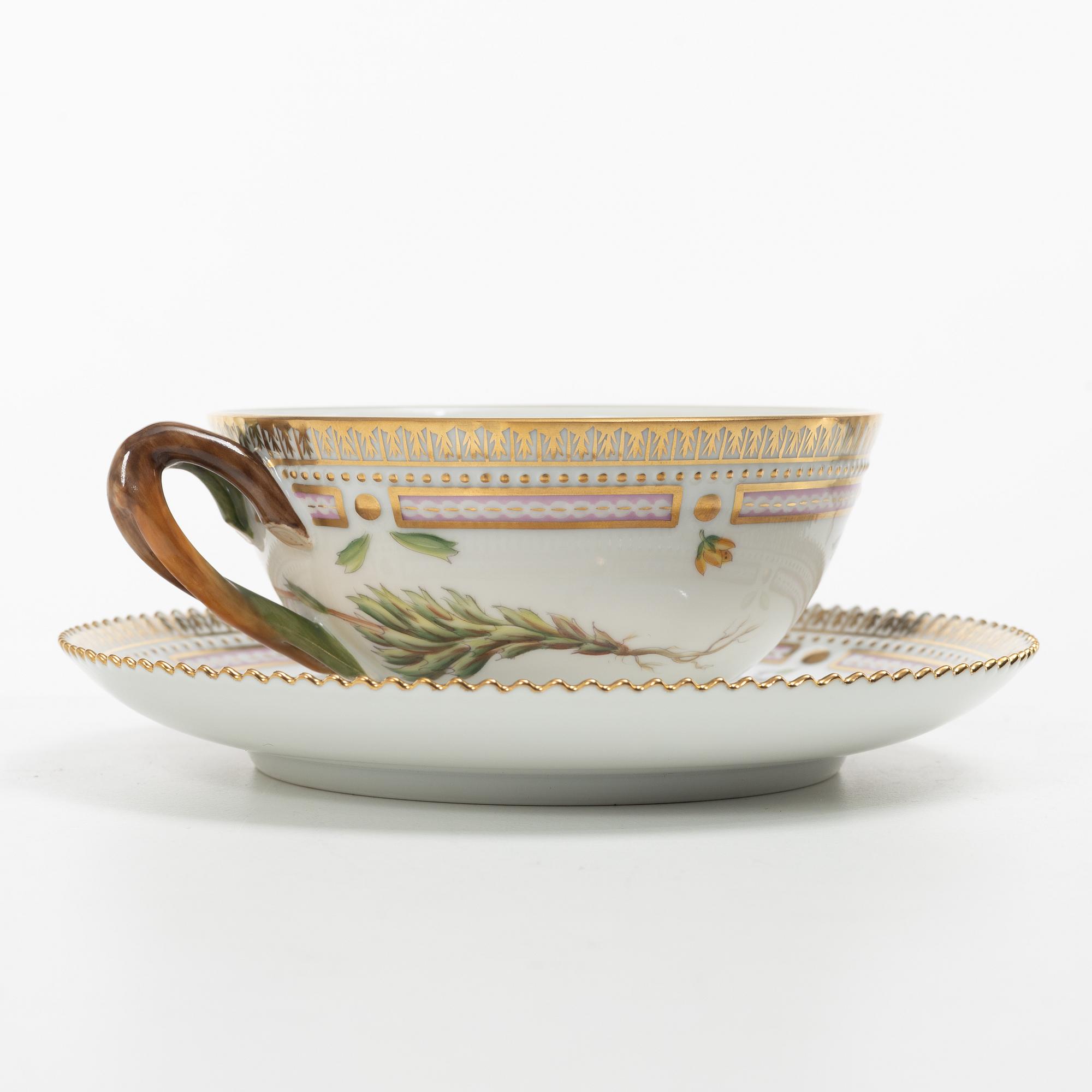 Royal Copenhagen, a 'Flora Danica' tea cup and saucer, Denmark, 1953.