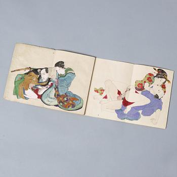 ALBUM, Shunga, 12 kolorerade bilder, Utagawa Kunisadas skola, 1800-tal.