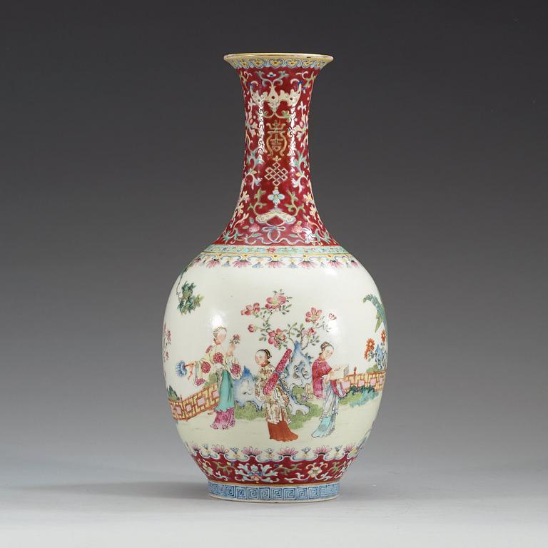 A famille rose vase, China, presumably Republic, 20th Century, with Qianlong sealmark.