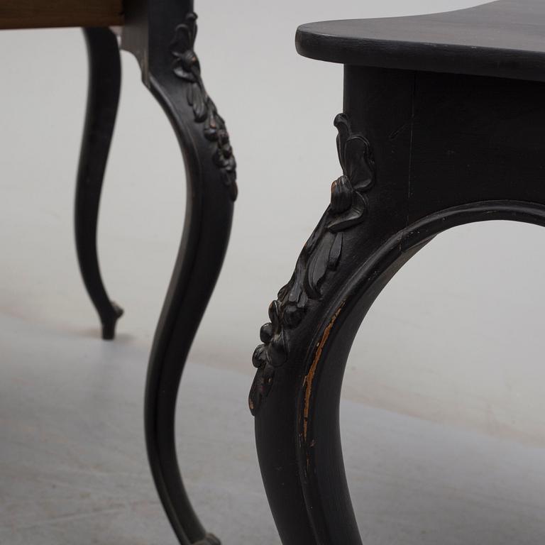 A pair of end of the 19th century new rococo style painted card tables.