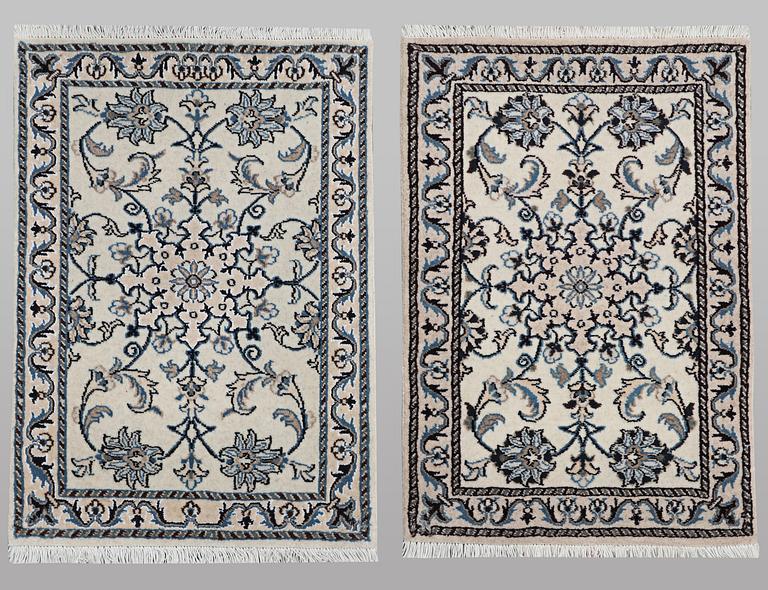 A pair of rugs, Nain, part silk, ca 90 x 60 cm & ca 90 x 60 cm.