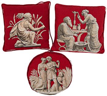 PEARL EMBROIDERED CUSHIONS, 3 pcs., Scandinavia/Northern Europe, second half of the 19th century - around 1900.