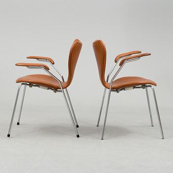 A set of five armchairs by Arne Jacobsen for Fritz Hansen, Denmark, 1981.