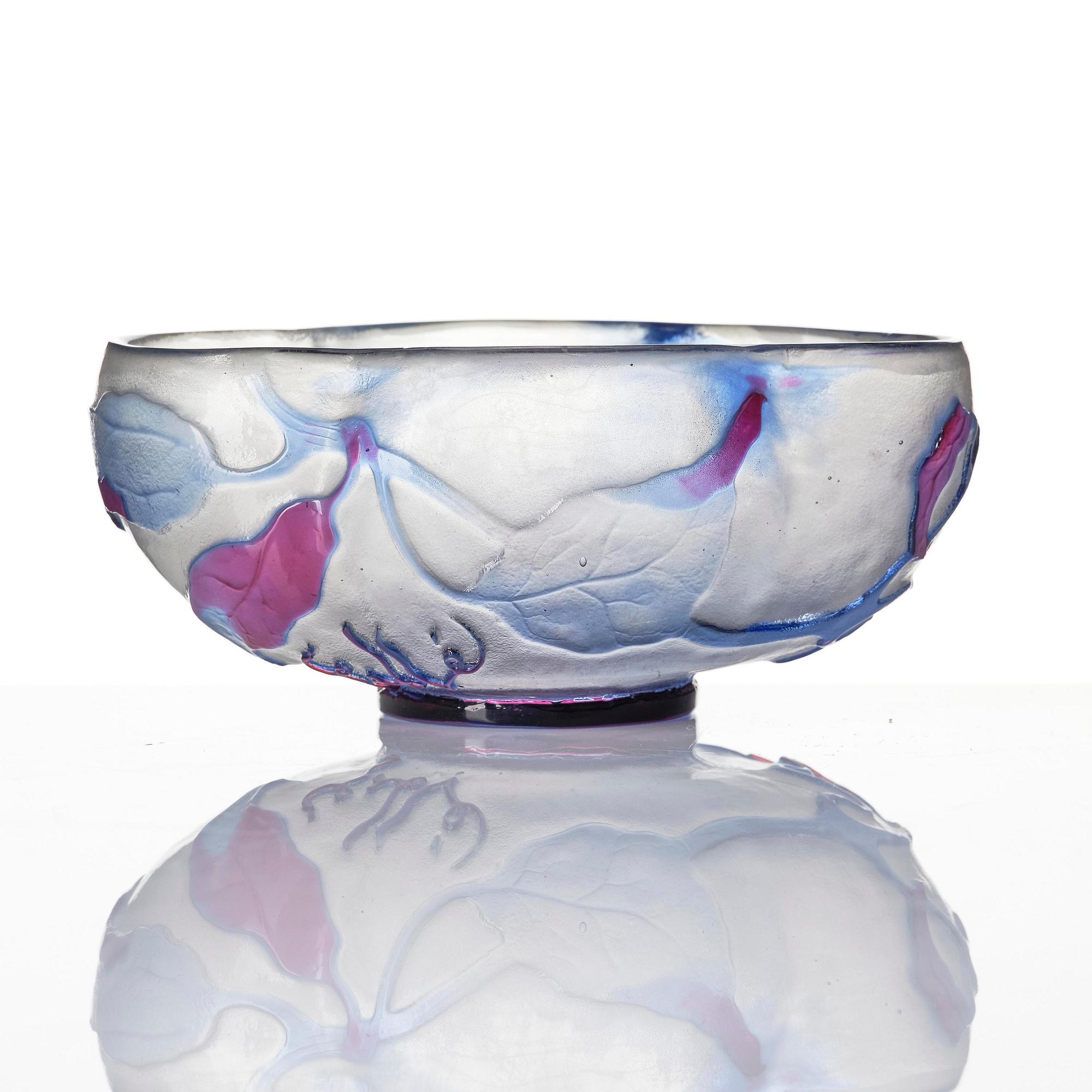 Emile Gallé, an Art Nouveau cameo glass vase and a fire-poilshed cameo glass bowl, Nancy, France.