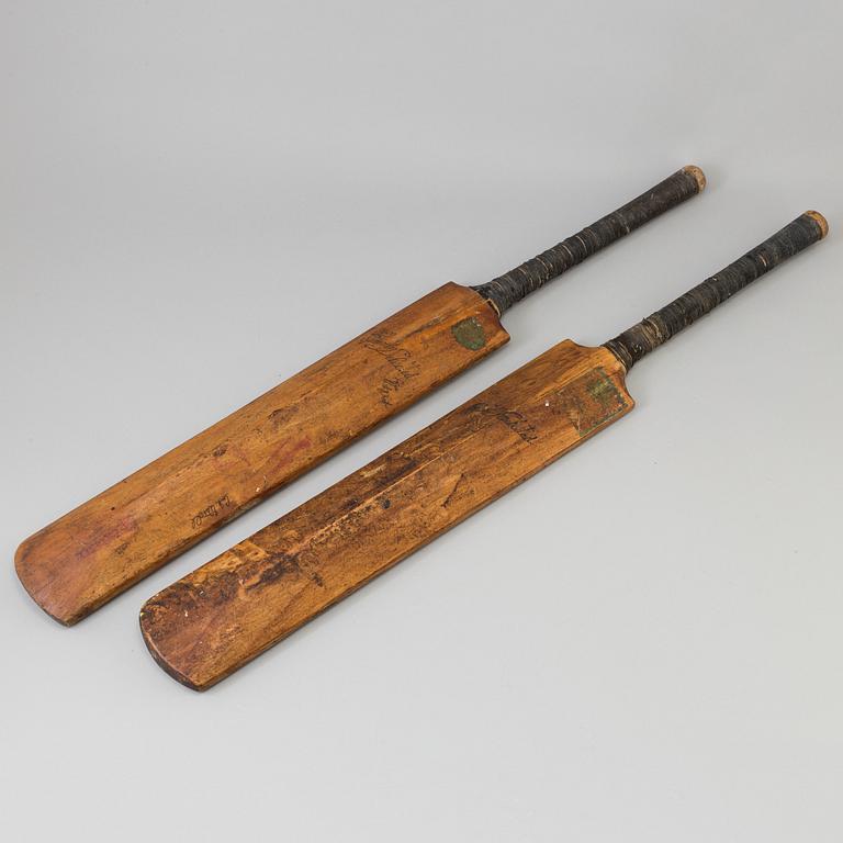 Two cricket bats, wood, 1930s.