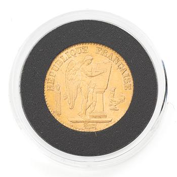 Guldmynt, Frankrike, 20 francs, Paris 1875.