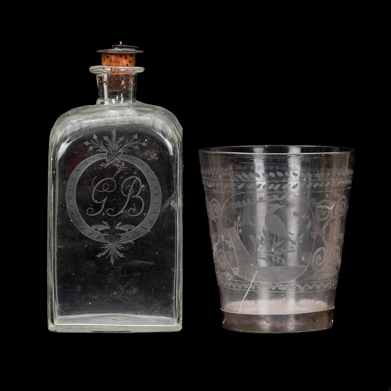 GLAS och FLASKA, glas, 1700-tal.