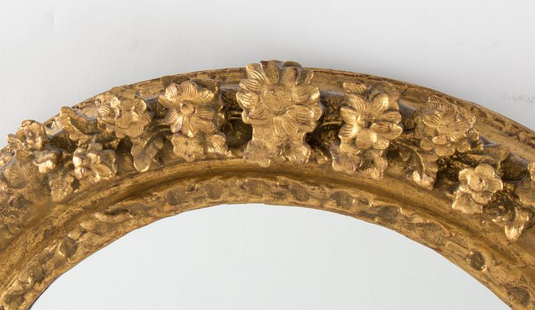 A MIRROR, formerly a picture frame, 18th century.