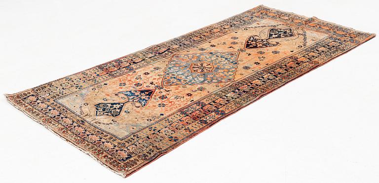 An antique part silk Kashan Motacham, ca 200 x 95,5-108 cm.