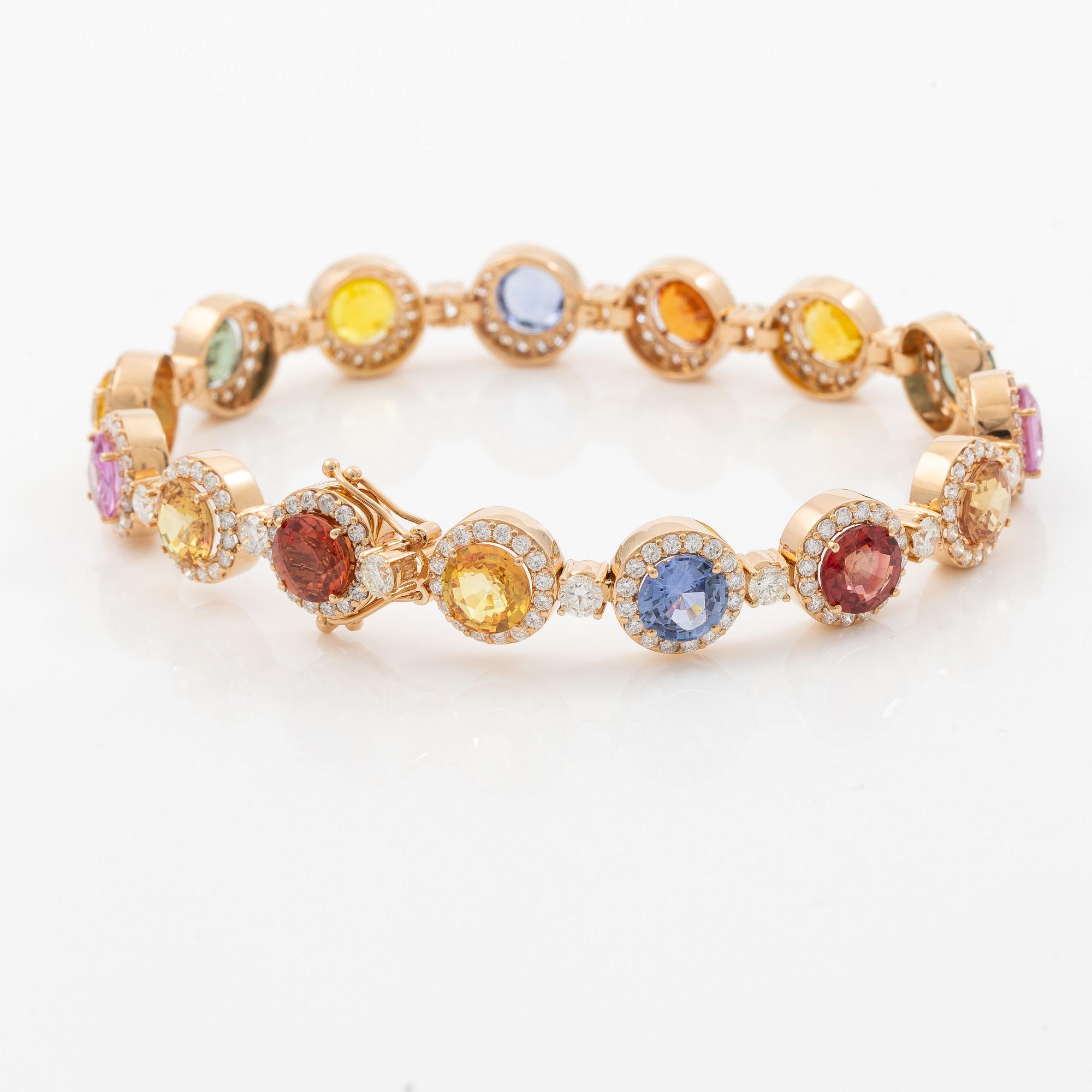 Bracelet 18K rose gold with rainbow-coloured sapphires and brilliant-cut diamonds.