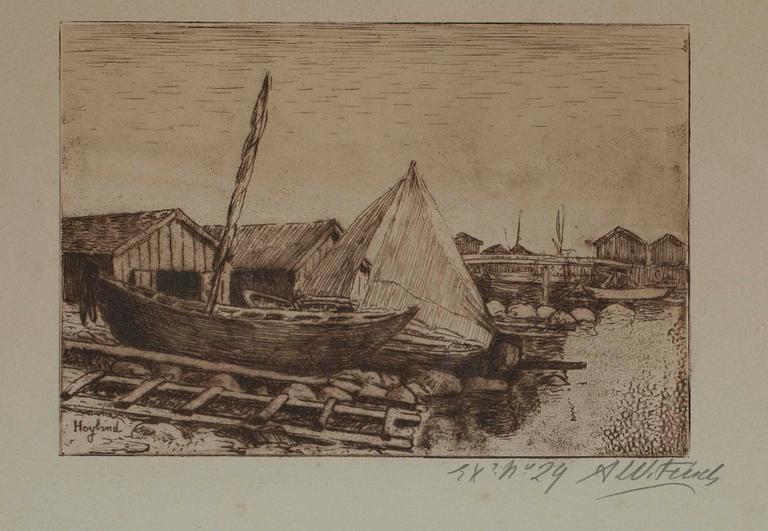 ALFRED WILLIAM FINCH, Strandparti, Hogland, etsning, sign ex nr 29.