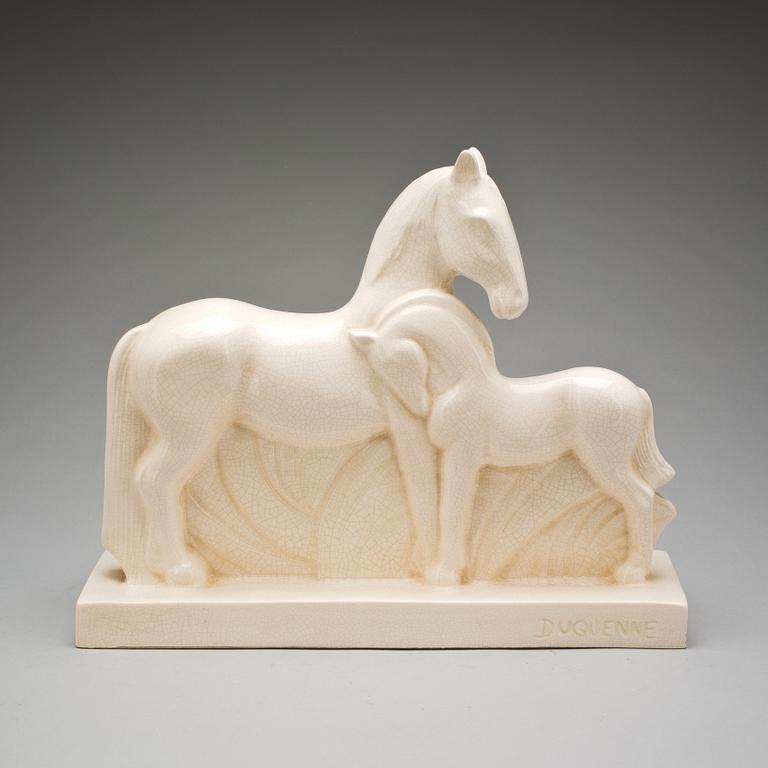 FIGURIN, art deco "Hästgrupp" märkt Duquenne. Omkring 1930.