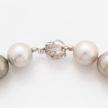 A cultured Tahitian and South Sea pearl necklace.