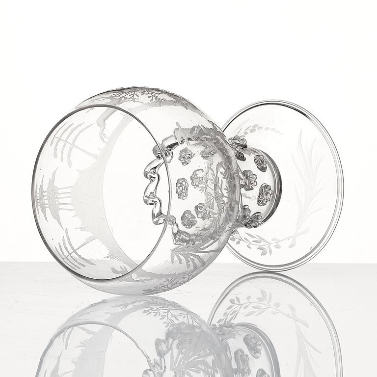 A lidded and engraved roemer from Kungsholms glasbruk, first part of the 18th century.