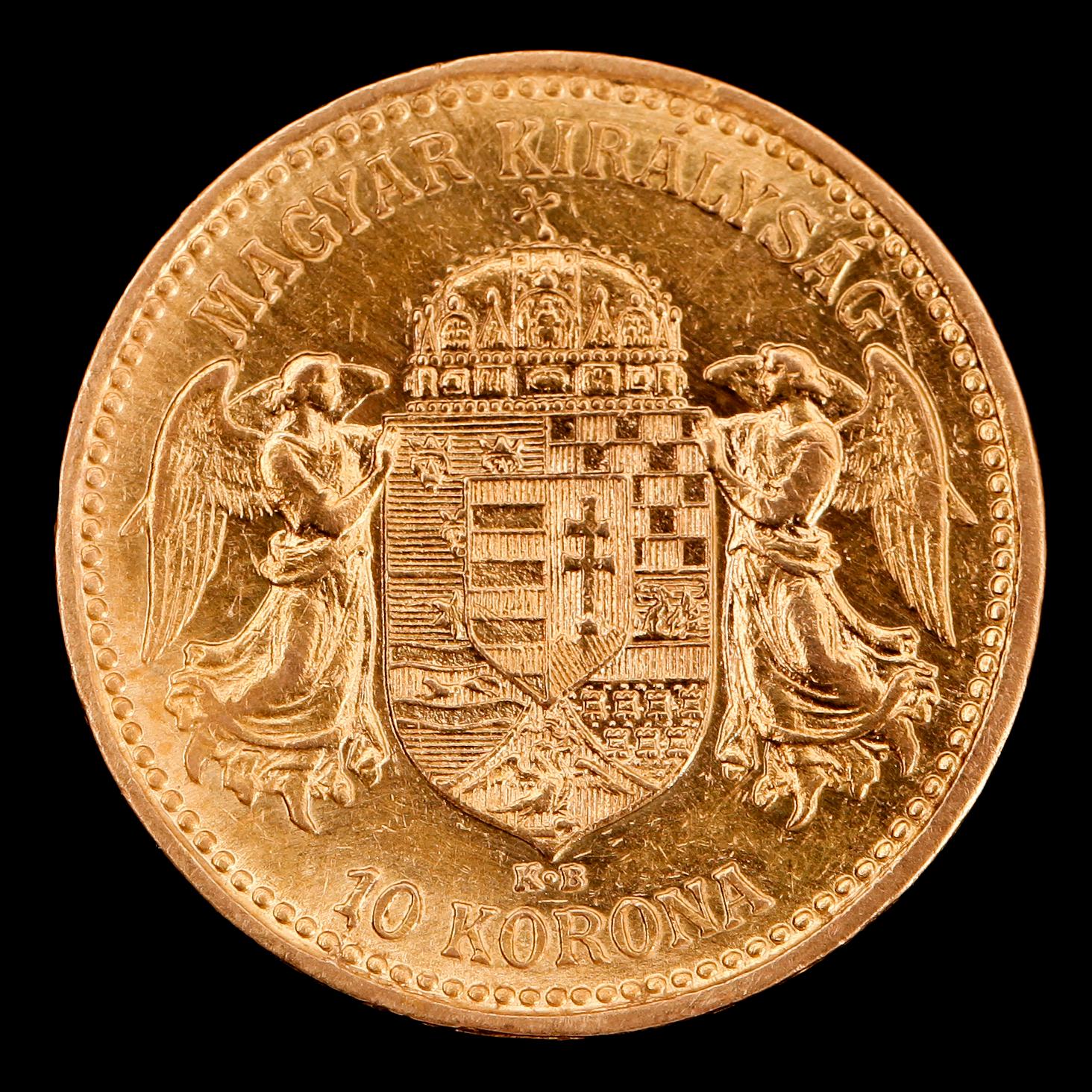 GULDMYNT, 10 korona, Ungern, 1896. Vikt ca 3 g.