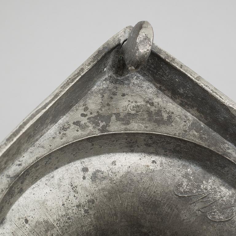 A pair of pewter candlesticks, probably by Gustaf Frederic Wigholm in Eskilstuna, first half of the 19th century.