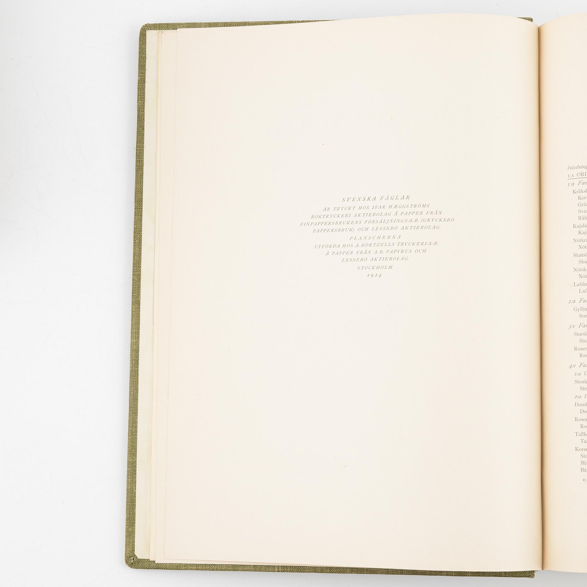 Bröderna von Wright, bokverk, 3 band, "Svenska fåglar", samt bokverk "Svenske foglarna" av Carl.J.Sundevall.