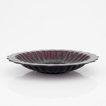 A lotus shaped Chinese purple glass dish, presumably around 1900.