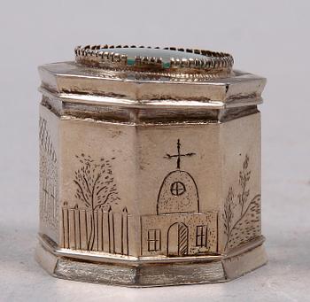 SVAMPDOSA, silver, Peter Andreas Thomasson, Karlskrona, verksam 1832-1864.