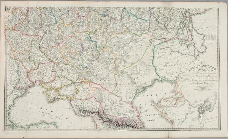 KARTA, 2 st, The Russian Dominions in Europe, J.Wyld London 1832 resp. 1835.