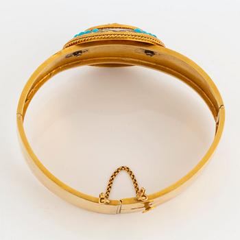 Armband 18K guld med turkos och emaljdekor.