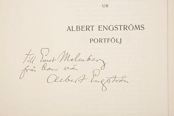 ALBERT ENGSTRÖM, mapp med reproduktioner, "Ett Tjog Teckningar ur Albert Engströms Portfölj", signerad med dedikation.