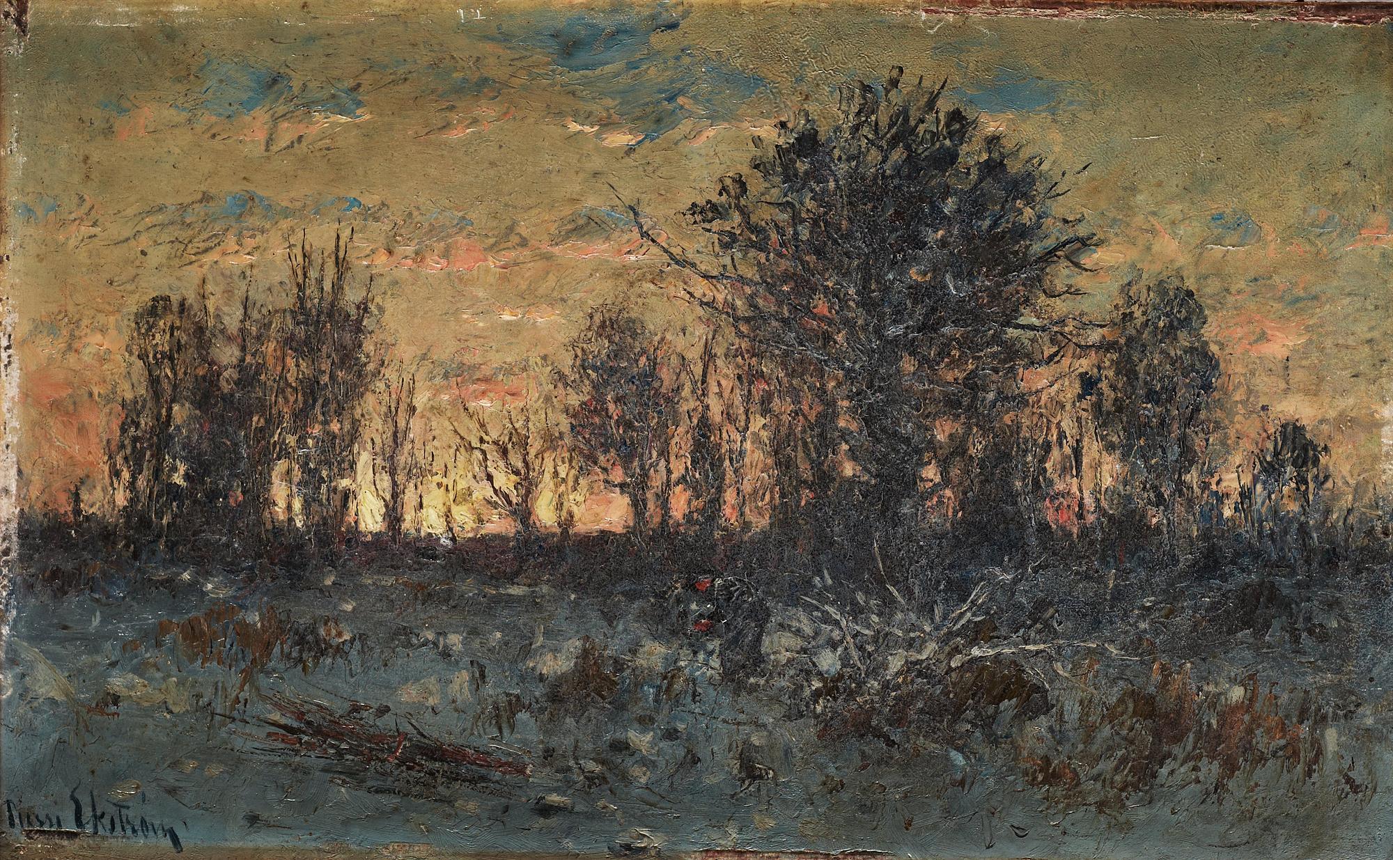 Per Ekström, French winter landscape with figure.