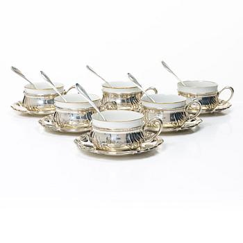 Coffee cups with saucers and spoons, 6 pcs, silver, MH Wilkens & Söhne, Bremen-Hemelingen, Germany, 20th century.
