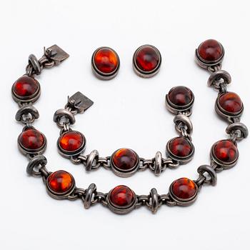 JEWELLERY SET sterling silver and amber approx 18 mm, GDH Denmark.
