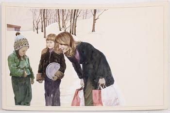 Yrjö Edelmann, Winter scene with mother and child.